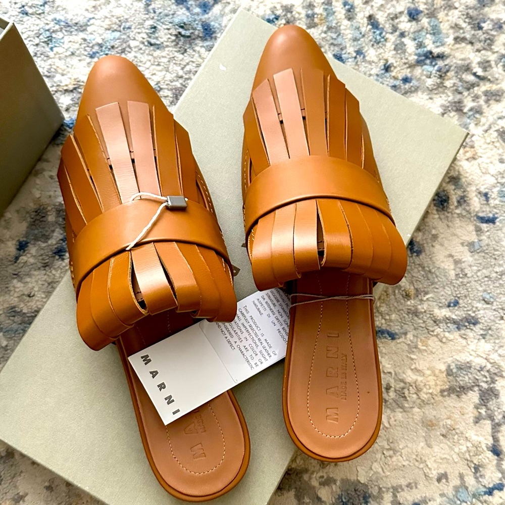 Marni Leather Mules Slides Women size 10 US / 40 EU NWT